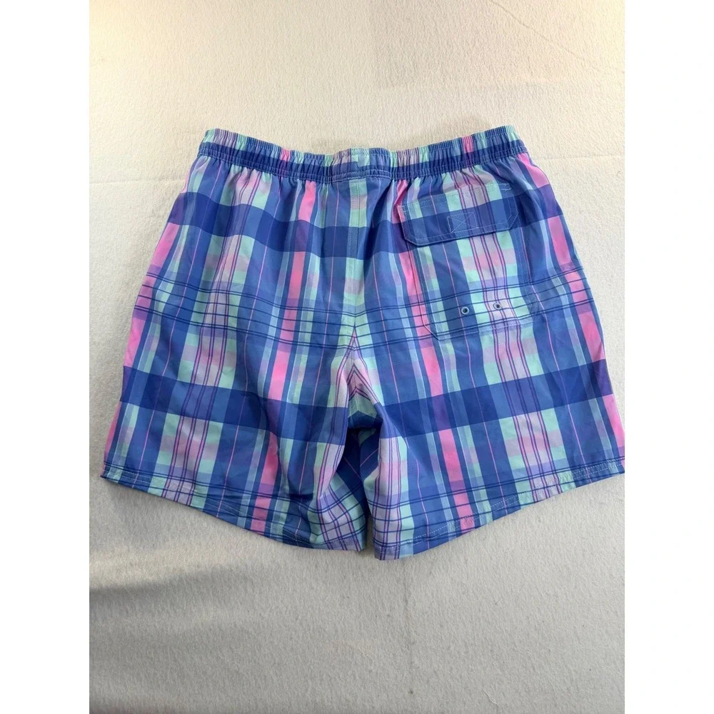Vineyard Vines Mens Blue Pink Plaid Swim Trunks Drawstring Shorts Size L